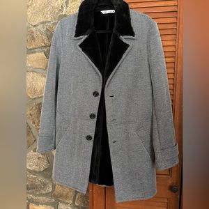 Zara Coat Black & White Herringbone Faux Fur Lining S